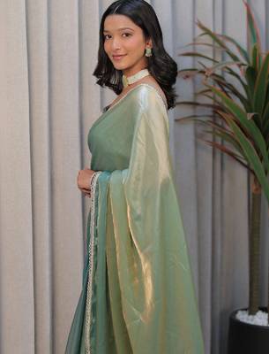 Sea green sequinned art silk saree 4