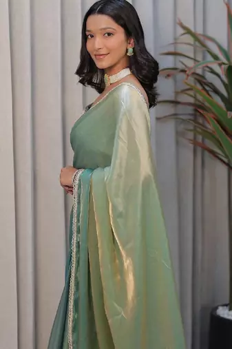 Sea green sequinned art silk saree