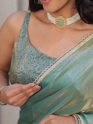 Sea green sequinned art silk saree 5