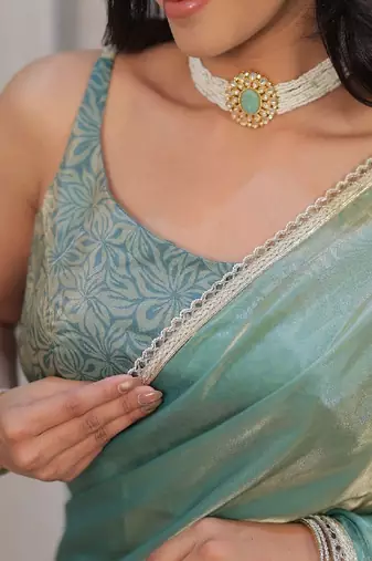 Sea green sequinned art silk saree