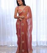 Rose embellished zari silk cotton heavy work saree