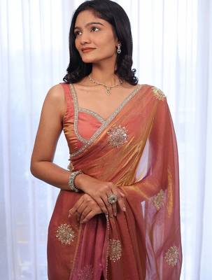 Rose embellished zari silk cotton heavy work saree 2