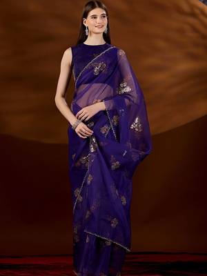 Purple floral zari tissue saree 1