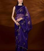 Purple floral zari tissue saree