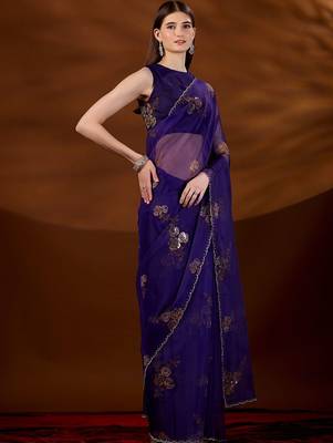 Purple floral zari tissue saree 2
