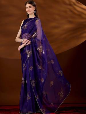 Purple floral zari tissue saree 3