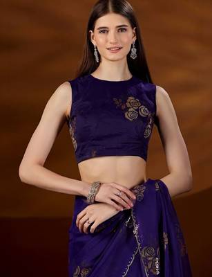 Purple floral zari tissue saree 4