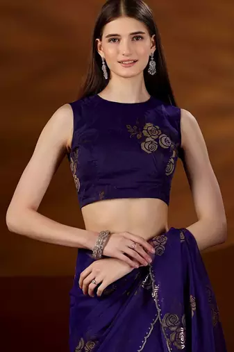 Purple floral zari tissue saree