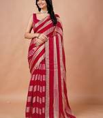 Red women ethnic motifs woven design saree