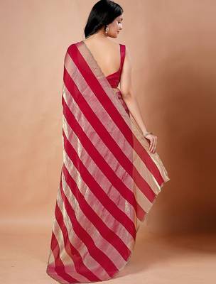 Red women ethnic motifs woven design saree 4