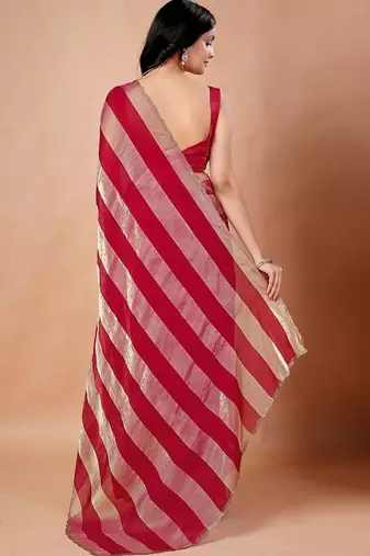 Red women ethnic motifs woven design saree