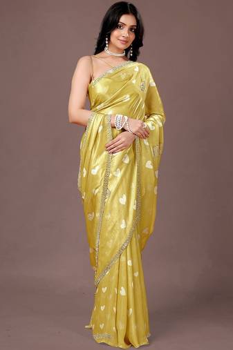 Yellow yellow organza saree