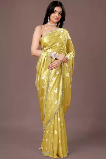 Yellow yellow organza saree
