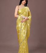Yellow yellow organza saree