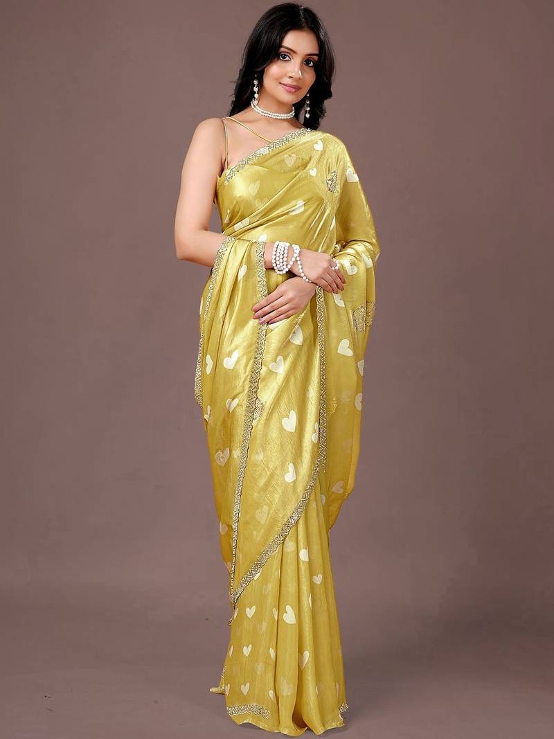 Yellow yellow organza saree