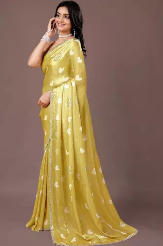 Yellow yellow organza saree