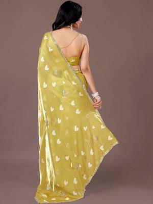 Yellow yellow organza saree 5