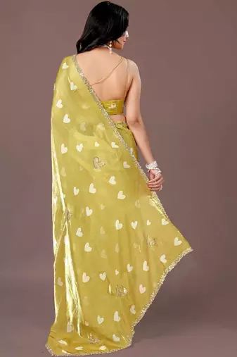 Yellow yellow organza saree