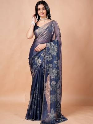 Navy blue women ethnic motifs woven design saree 1