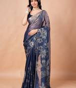 Navy blue women ethnic motifs woven design saree