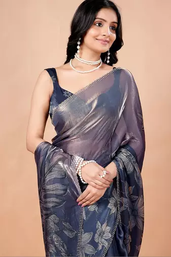 Navy blue women ethnic motifs woven design saree
