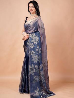 Navy blue women ethnic motifs woven design saree 4