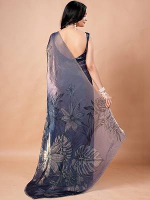 Navy blue women ethnic motifs woven design saree 5