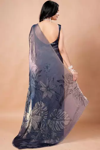 Navy blue women ethnic motifs woven design saree