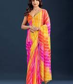 Multicolor leheriya zari  chiffon saree