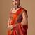 Orange embellished beads and stones satin heavy work saree