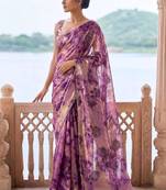 Purple tie and dye beads and stones organza saree