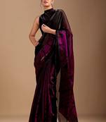 Black floral sequinned organza saree