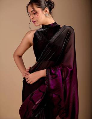 Black floral sequinned organza saree 2