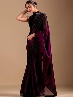 Black floral sequinned organza saree 3