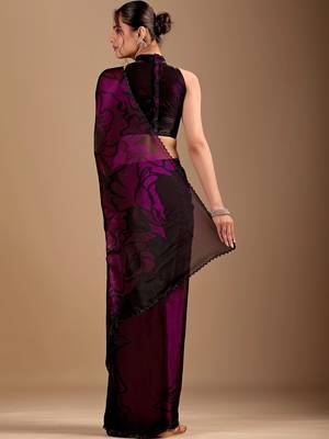 Black floral sequinned organza saree 4
