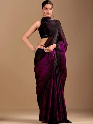 Black floral sequinned organza saree 5