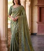 Olive embroidered organza saree