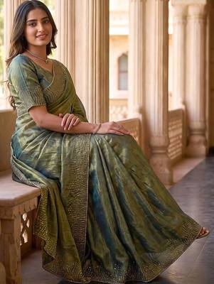 Olive embroidered organza saree 2