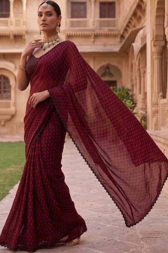 Maroon polka dot beads and stones organza designer saree