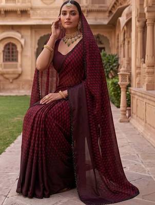 Maroon polka dot beads and stones organza designer saree 2