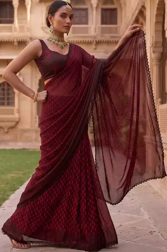 Maroon polka dot beads and stones organza designer saree
