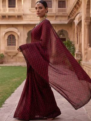 Maroon polka dot beads and stones organza designer saree 4