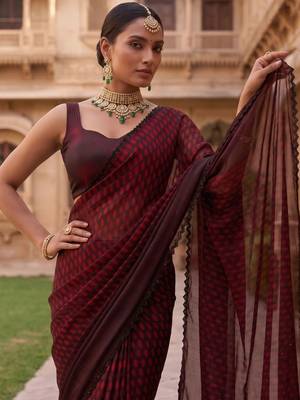 Maroon polka dot beads and stones organza designer saree 5