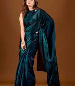 Teal floral beads and stones organza designer saree