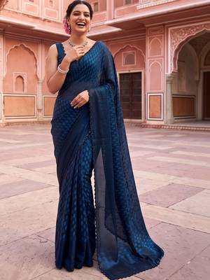 Navy blue beads and stones organza designer saree 2