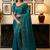 Teal women beads and stones organza saree