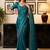 Teal women beads and stones organza saree