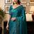 Teal women beads and stones organza saree