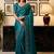 Teal women beads and stones organza saree