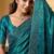 Teal women beads and stones organza saree